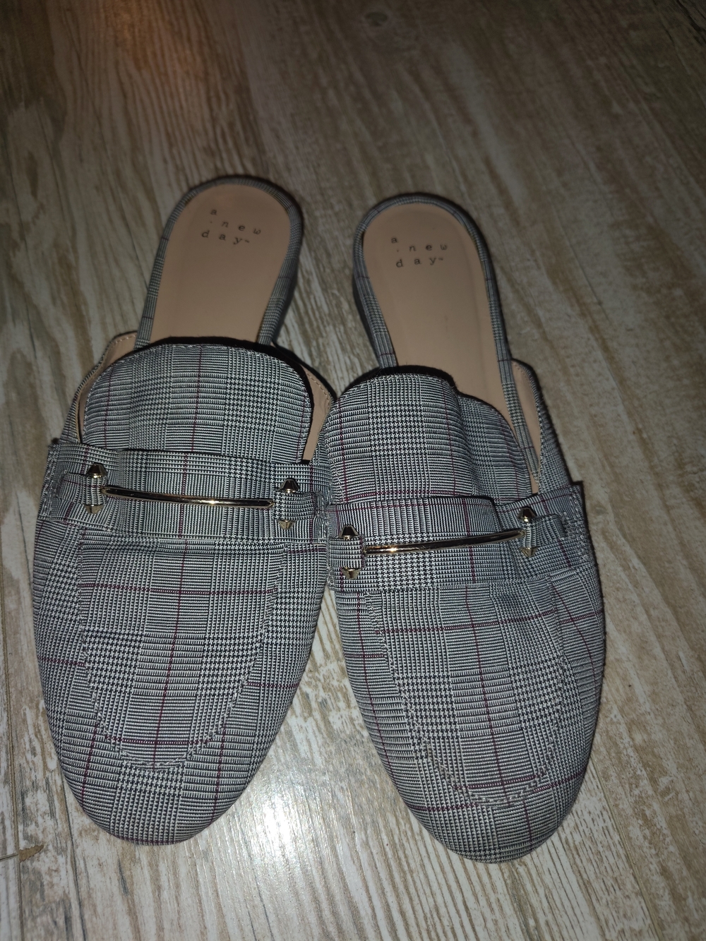 a new day Plaid Backless Loafer Mules in Black, Gray and Red